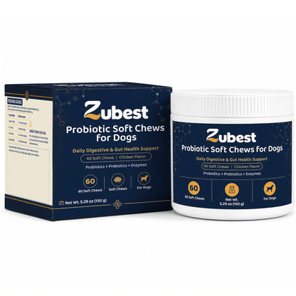 Zubest Probiotic Soft Chews for Dogs bottle and package