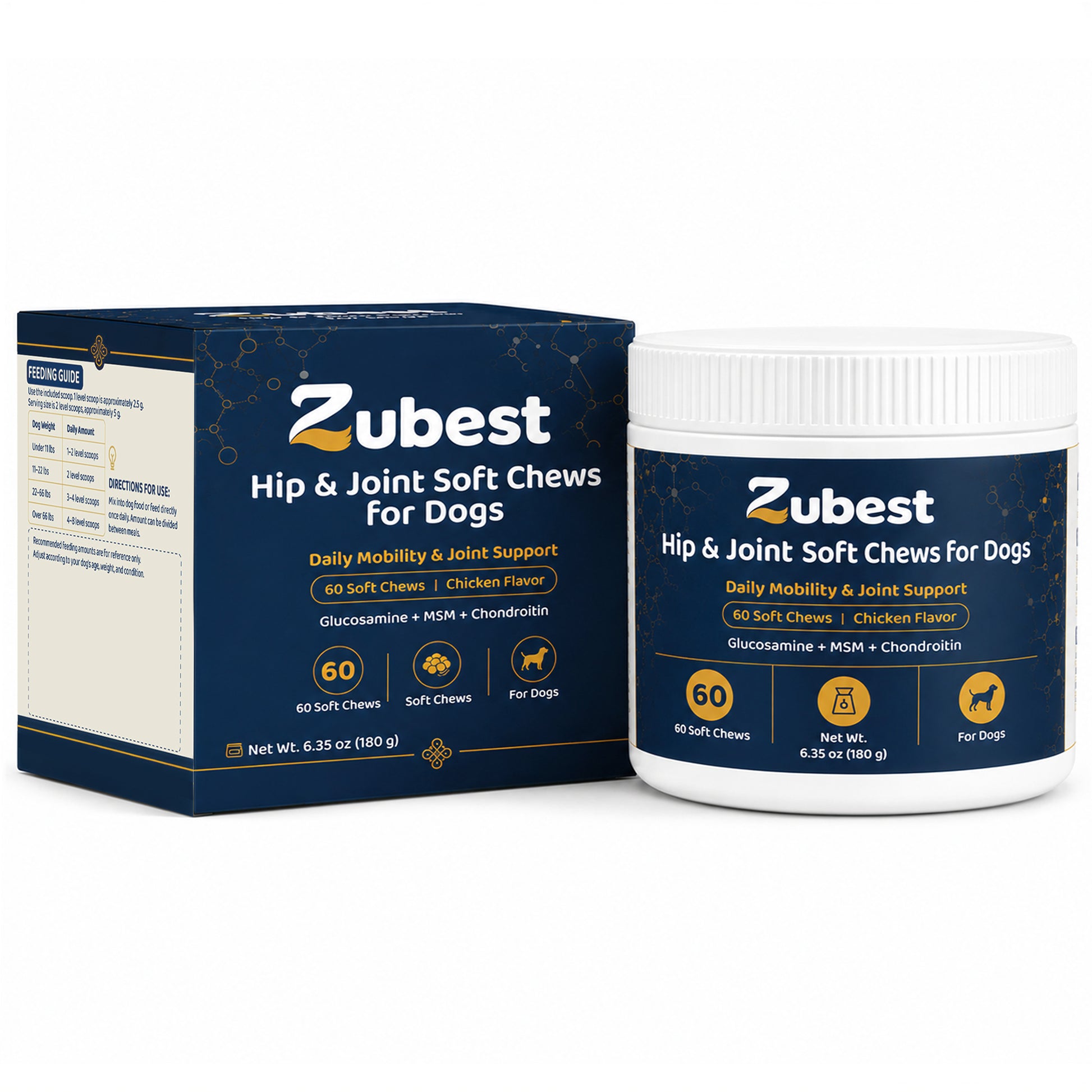 Zubest Hip & Joint Support Soft Chews for Dogs bottle and package