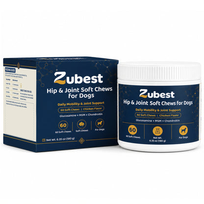 Zubest Hip & Joint Support Soft Chews for Dogs bottle and package