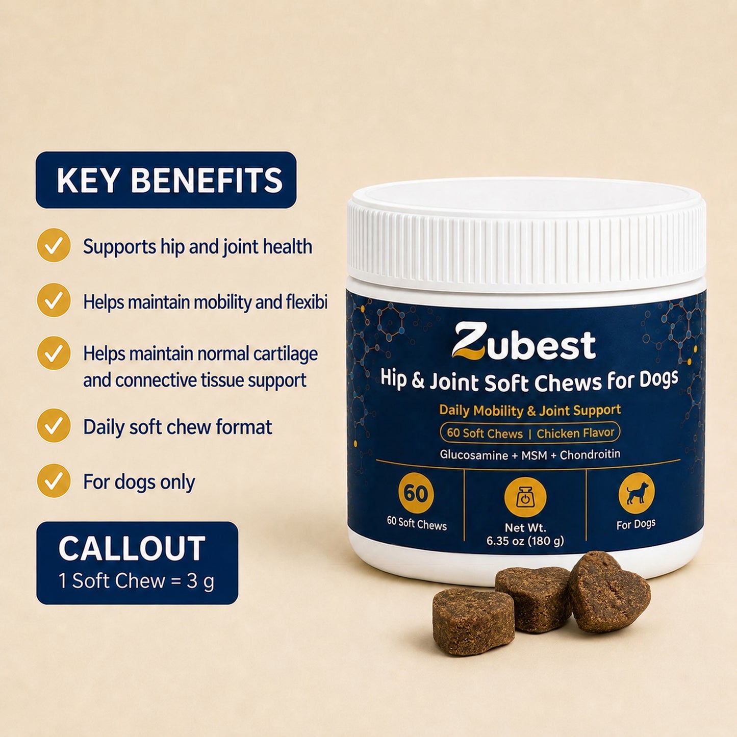 Zubest Dog Hip & Joint Support Soft Chews